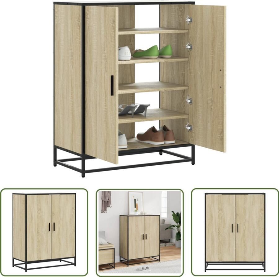 VidaXL Opbergkast Schoenenkast 75x38x97 5 cm bewerkt hout en metaal sonoma eiken Schoenuitleg Schoenen Organisatie Houten Schoenenkast