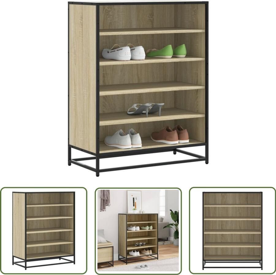 VidaXL Opbergkast Schoenenkast 75x38x97 5 cm bewerkt hout en metaal sonoma eiken Schoenuitlegers Entree Hal