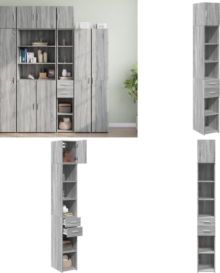 VidaXL Opbergkast smal 30x42 5x225 cm bewerkt hout grijs sonoma eiken Smalle Opbergkast Smalle Opbergkasten Hoge Kast Opbergmeubel