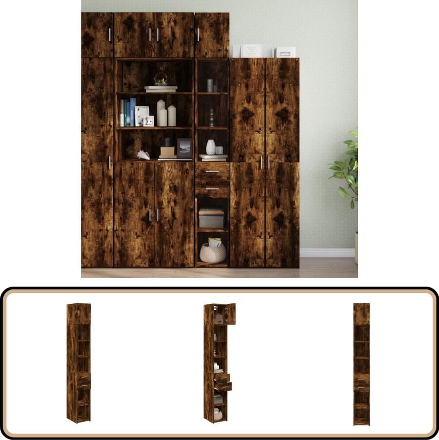 VidaXL Opbergkast Smal 30x42 5x225 cm Gerookt Eiken Opslagkast Houten Kast Opbergruimte Slimme Oplossingen Multifunctioneel Meubilair