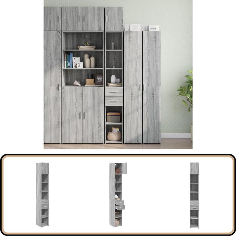 VidaXL Opbergkast Smal 30x42 5x225 cm Grijs Sonoma Eiken Smale Opbergkast Hoge Opbergkast Opbergkasten Houten Opbergkast Grijze Opbergkast