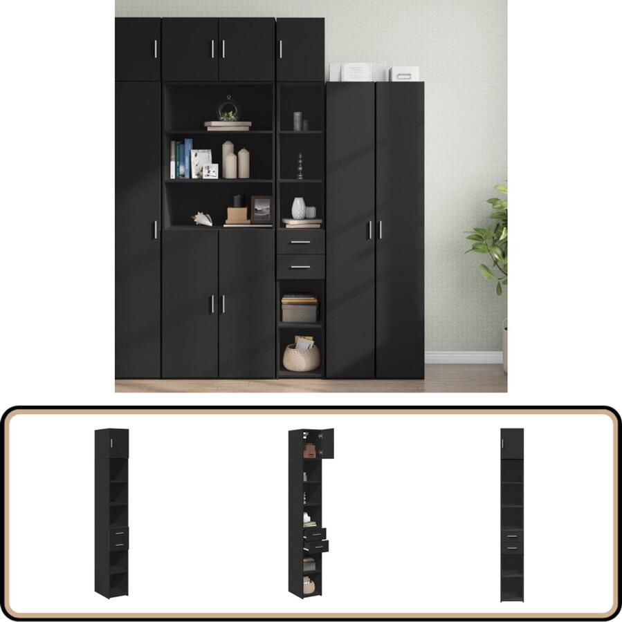 VidaXL Opbergkast smal 30x42 5x225 cm zwart Opslagkast Houten Kast Opbergruimte Slim Design Multifunctioneel Meubilair