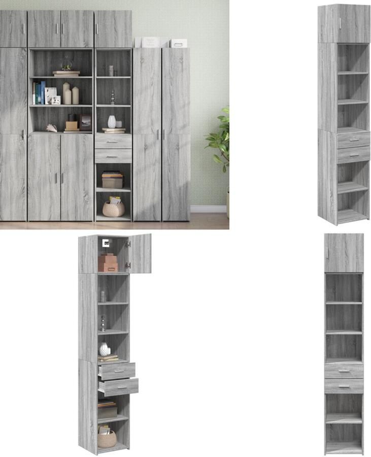 VidaXL Opbergkast smal 40x42 5x225 cm bewerkt hout grijs sonoma eiken Smalle Opbergkast Smalle Opbergkasten Hoge Kast Opbergmeubel