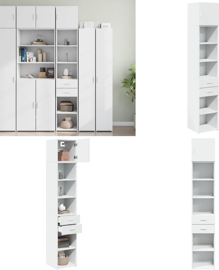 VidaXL Opbergkast smal 40x42 5x225 cm bewerkt hout wit Smalle Opbergkast Smalle Opbergkasten Hoge Kast Opbergmeubel