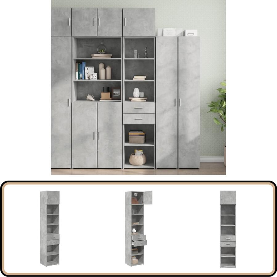 VidaXL Smalle Opbergkast 45x42 5x225 cm Grijs Opslagkast Houten Kast Betonnen Kast Slimme Opbergoplossingen Hoge Kast