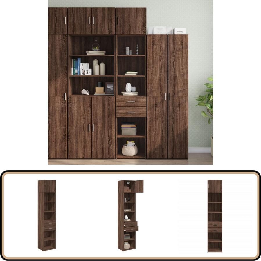 VidaXL Opbergkast Smal 45x42 5x225 cm Bruineiken Hoge Opbergkast Smalle Opbergkast Opbergkasten Houten Kast Bruine Eiken Meubels