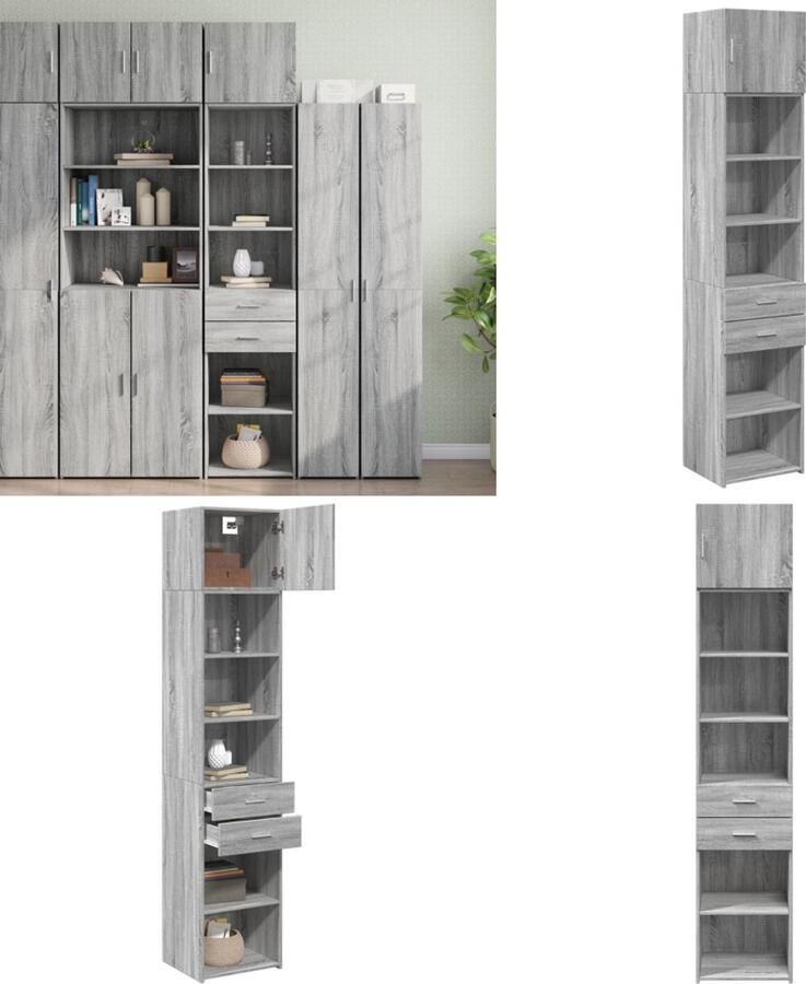 VidaXL Opbergkast smal 45x42 5x225 cm bewerkt hout grijs sonoma eiken Smalle Opbergkast Smalle Opbergkasten Hoge Kast Opbergmeubel