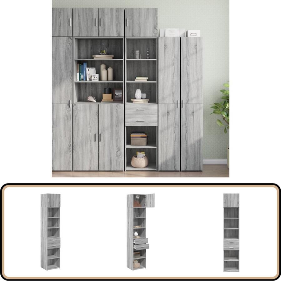 VidaXL Opbergkast Smal 45x42 5x225 cm Grijs Eiken Opslagkast Houten Kast Opbergmeubel Slimme Oplossingen Ruime Opbergruimte