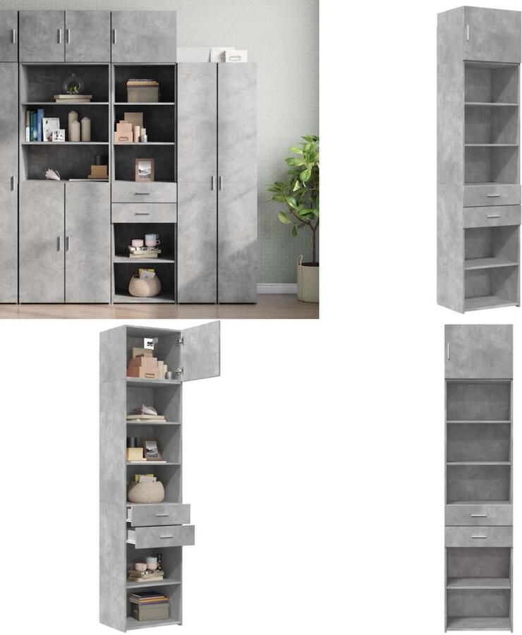 VidaXL Opbergkast smal 50x42 5x225 cm bewerkt hout betongrijs Smalle Opbergkast Smalle Opbergkasten Hoge Kast Opbergmeubel