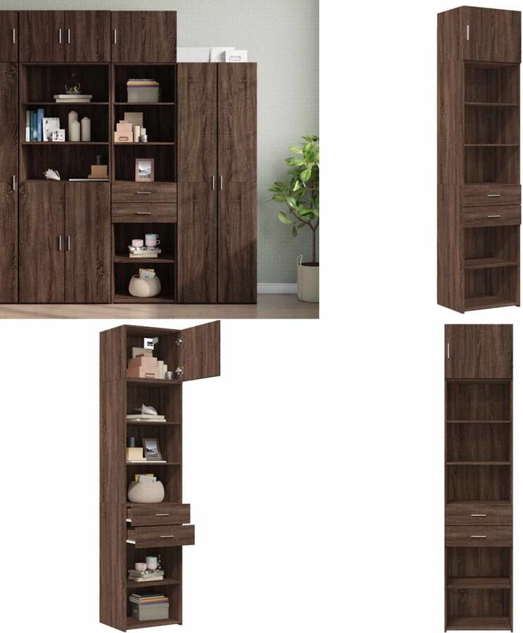 VidaXL Opbergkast smal 50x42 5x225 cm bewerkt hout bruin eikenkleur Smalle Opbergkast Smalle Opbergkasten Hoge Kast Opbergmeubel