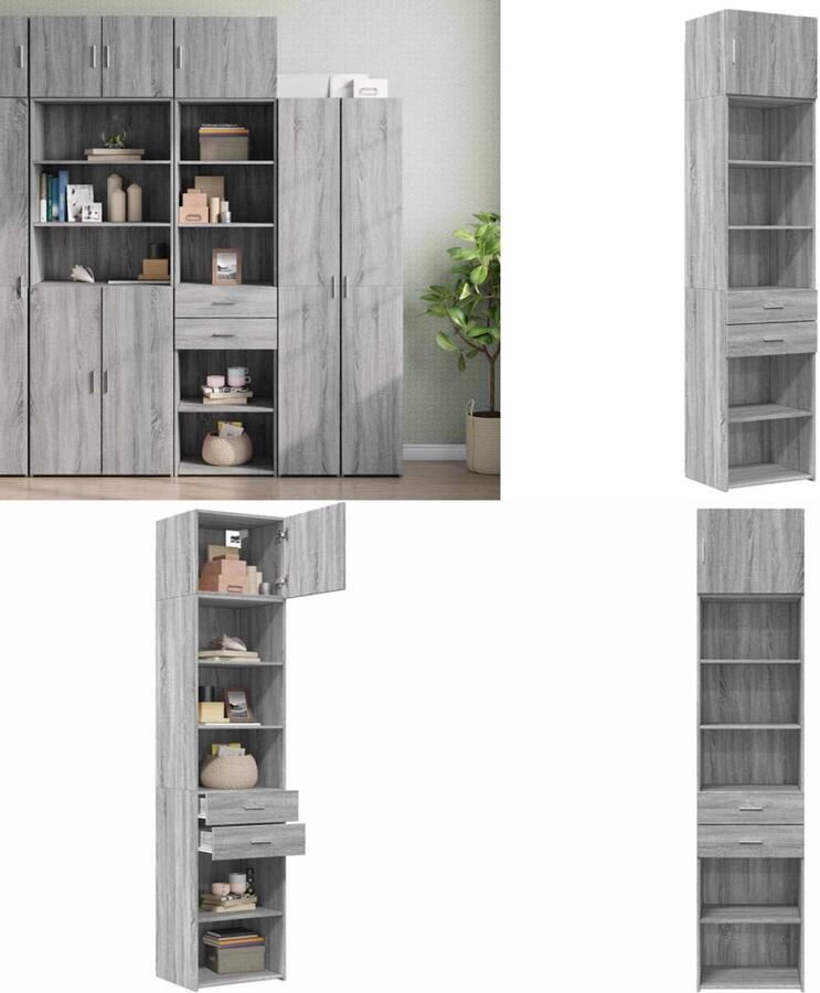 VidaXL Opbergkast smal 50x42 5x225 cm bewerkt hout grijs sonoma eiken Smalle Opbergkast Smalle Opbergkasten Hoge Kast Opbergmeubel