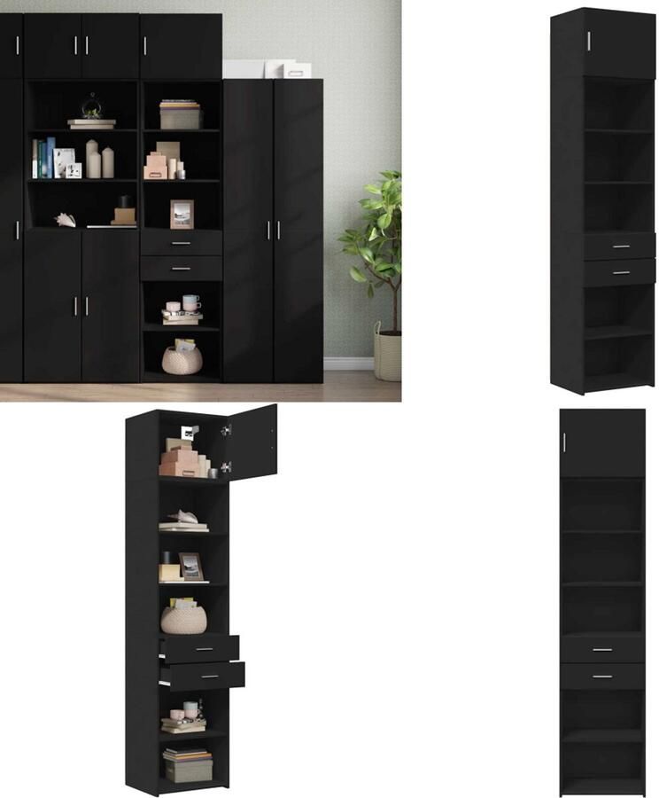 VidaXL Opbergkast smal 50x42 5x225 cm bewerkt hout zwart Smalle Opbergkast Smalle Opbergkasten Hoge Kast Opbergmeubel