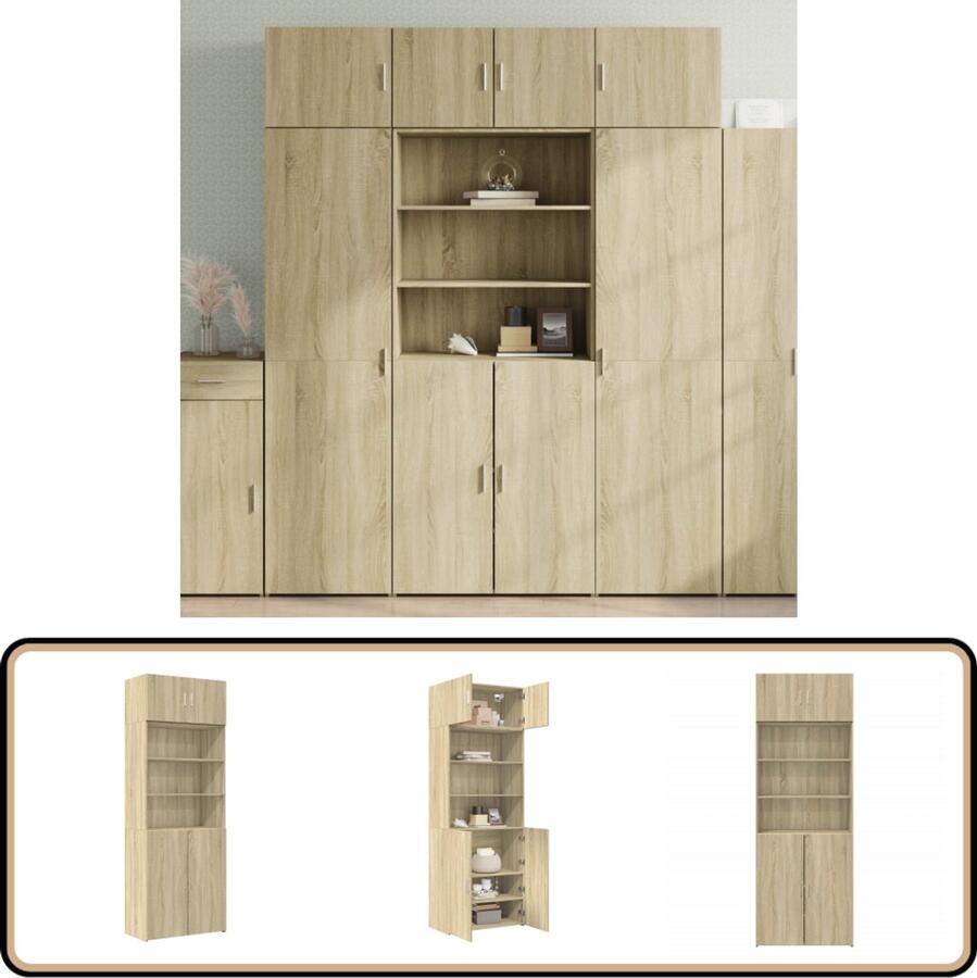 VidaXL Opbergkast Sonoma Eiken 80x42 5x225 cm Opslagkast Houten Kast Eiken Meubilair Bergruimte Woonaccessoires
