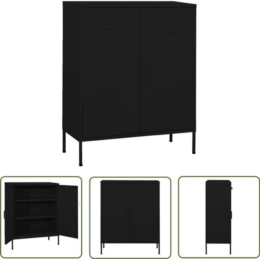 VidaXL Opbergkast Staal 80x35x101 5 cm Zwart Opslagruimte Dressoir Zwarte Kast Metalen Kast Industriële Stijl Side Table Living Room Furniture Kasten Bergruimte Opbergmeubel