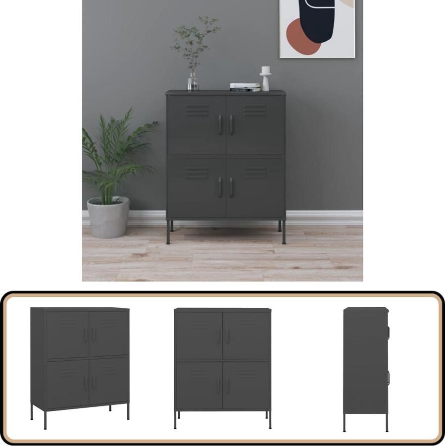 VidaXL Opbergkast staal antraciet 80x35x101 5 cm Stalen Opbergkast Opslagruimte Metalen Kast Industrieel Design Antraciet Kleuren Scheidende Vakken Vierkante Kast Woonaccessoires Living Accessoires Entree Meubilair