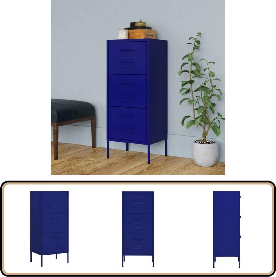 VidaXL Opbergkast Staal Marineblauw 42 5x35x101 5 cm Opslagkast Dressoir Zijkast Bijzettafel Metalen Kast Blauwe Kast Industriële Stijl