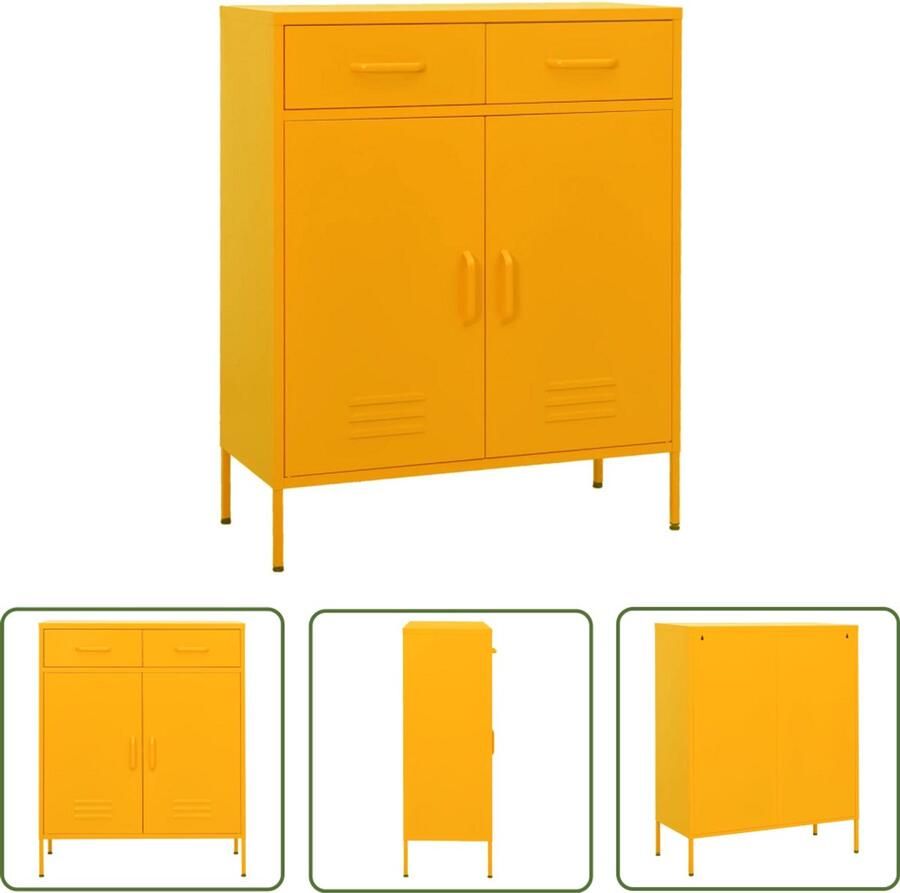 VidaXL Opbergkast Staal Mosterdgeel 80x35x101 5 cm Opslagkast Metalen Kast Staalkast Mustard Yellow Furniture Meubilair Geel Opbergruimte Living Room Storage Bedroom Storage
