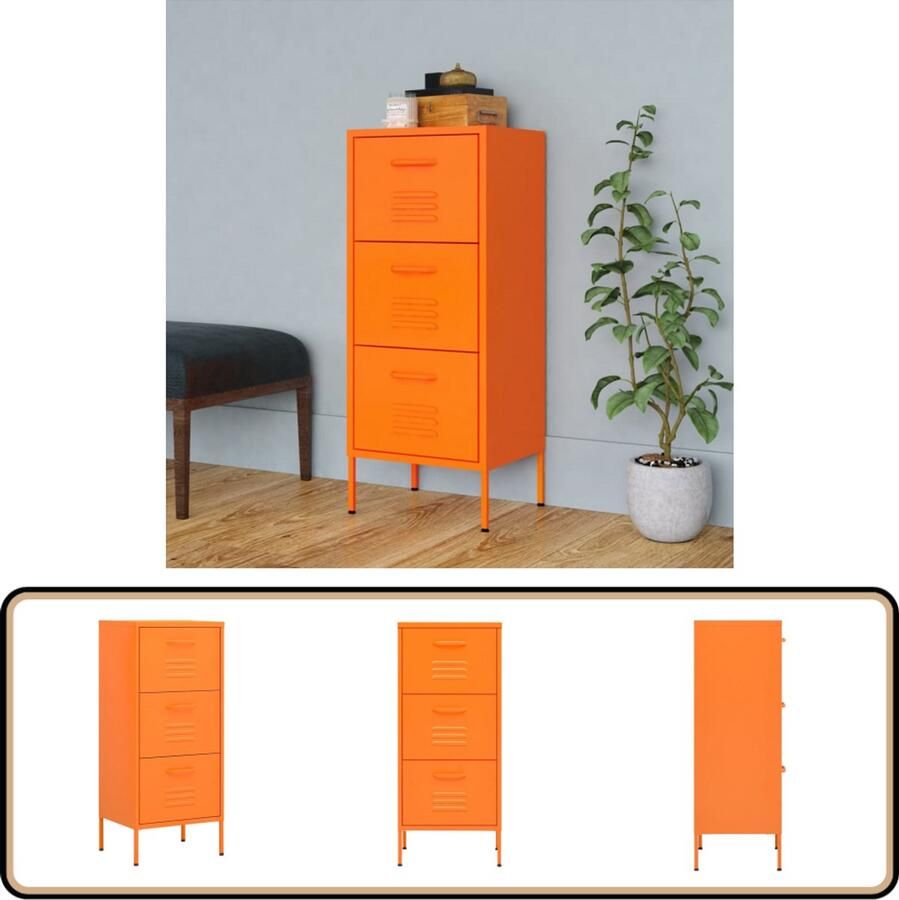 The Living Store Opbergkast Bijzetkast 42.5 x 35 x 101.5 cm Oranje Staal 3-sectie kogelladegeleiders Opslagkast Opberger Bureaulade Metalen Kast Oranjekleur - Foto 2