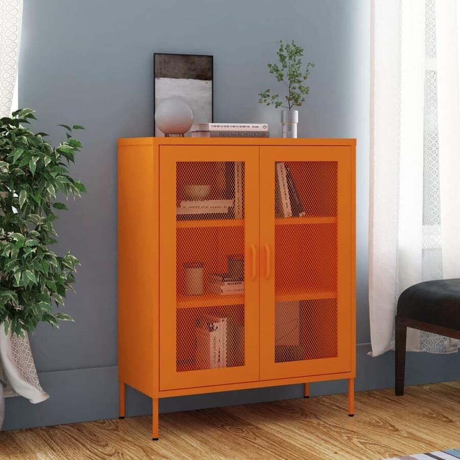 VidaXL Opbergkast Staal Oranje 80x35x101 5 cm Opslagruimte Dressoir Side Table Metalen Kast Oranjekleur Industrieel Design Staalkast Woonaccessoires Livingroom Furniture - Foto 2