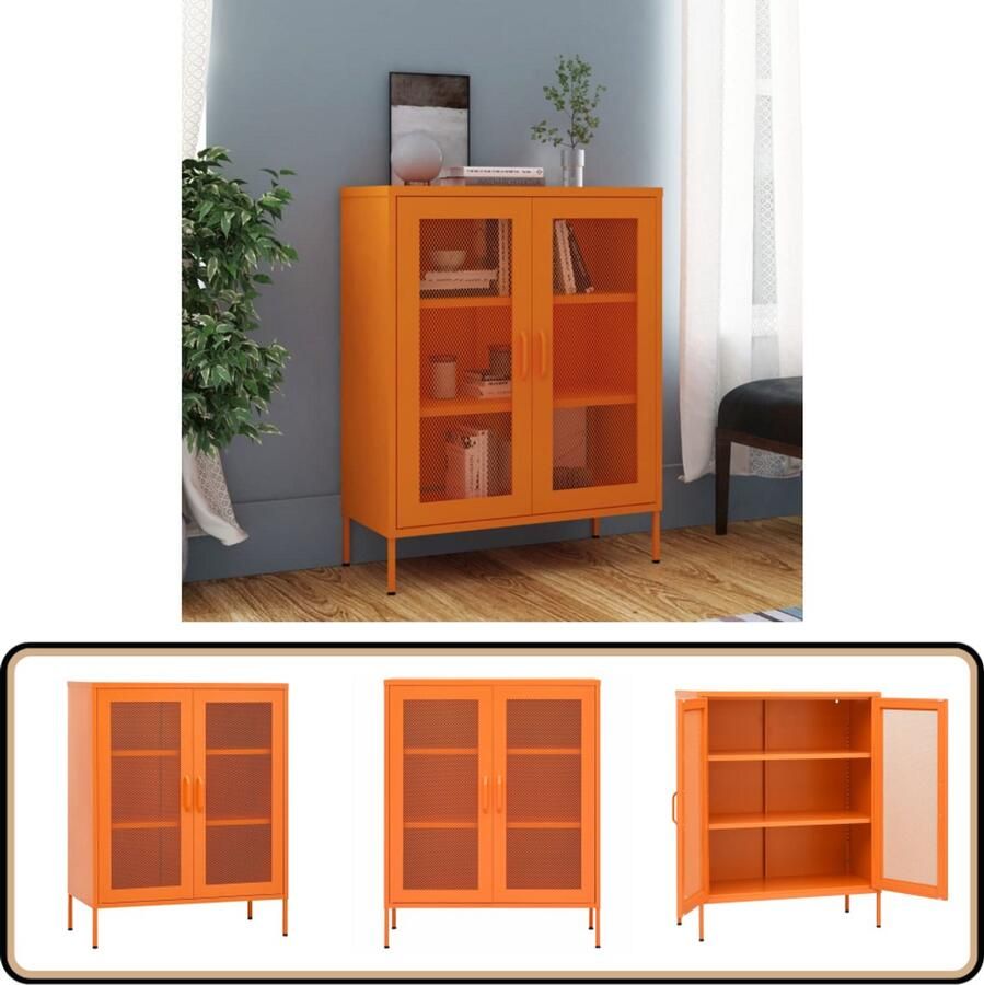 VidaXL Opbergkast Staal Oranje 80x35x101 5 cm Opslagruimte Dressoir Side Table Metalen Kast Oranjekleur Industrieel Design Staalkast Woonaccessoires Livingroom Furniture