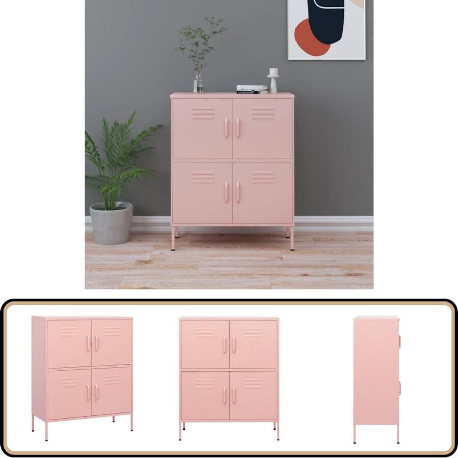 VidaXL Opbergkast Staal Roze 80x35x101 5 cm Stalen Kast Opbergkast Rozenkleurige Kast Metalen Kast Opslagruimte