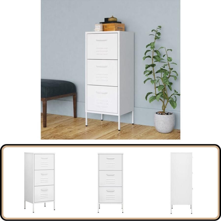 The Living Store Opbergkast Bijzetkast Staal 42.5x35x101.5cm Wit 20kg draagvermogen 60kg totaal Gewichtsbalans Opbergkast Bijzetkast Dressoir Staalkast Witte Kast