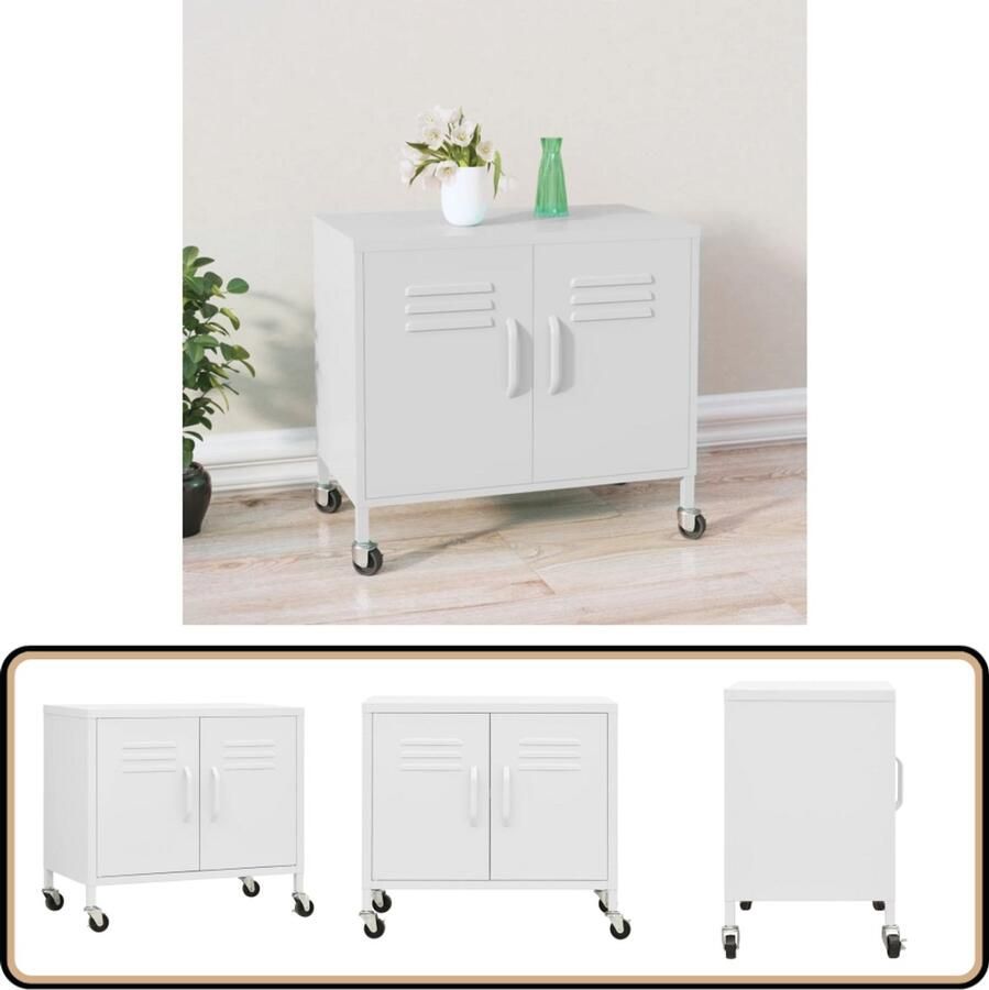 VidaXL Opbergkast Staal Wit 60x35x56 cm Opslagruimte Metalen Kast Witte Kast Staalkast Opbergkast