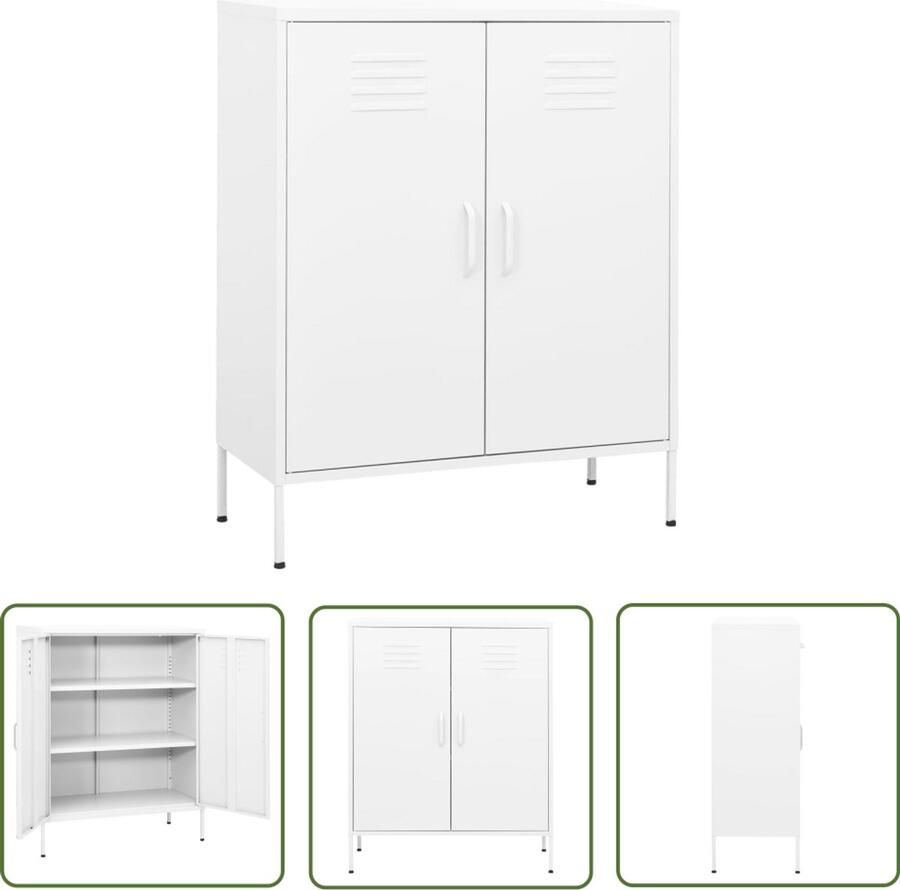 VidaXL Opbergkast Staal Wit 80x35x101 5 cm Opslagruimte Dressoir Side Table Metalen Kast Witte Kast Industriële Stijl Staalkast Woonaccessoires Livingroom Furniture