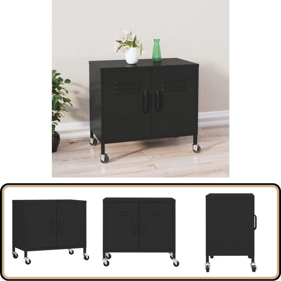 VidaXL Opbergkast Staal Zwart 60x35x56 cm Stalen Kast Opbergkast Zwarte Kast Metalen Kast Industriële Kast