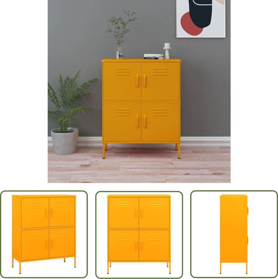 The Living Store Stalen Opbergkast 80 x 35 x 101.5 cm Mosterdgeel Stallen Opbergkast Metalen Kast Mustard Yellow Furniture Vintage Style Storage - Foto 2