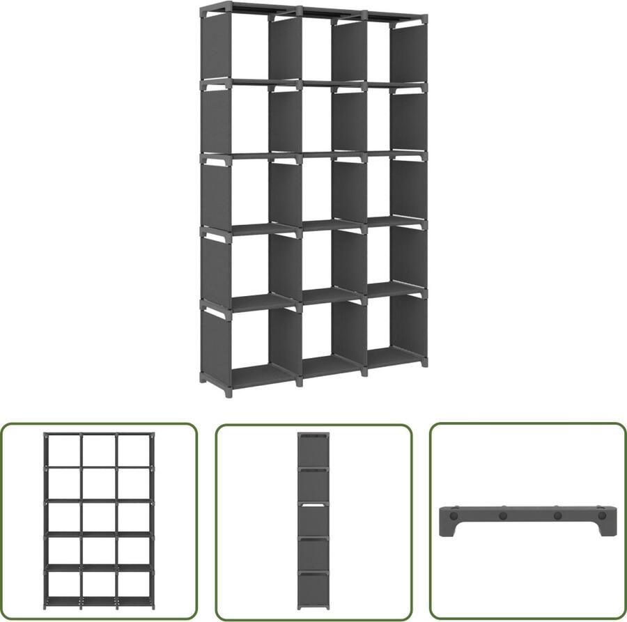 The Living Store Vakkenkast grijs 103 x 30 x 175.5 cm 15 open vakken Vakkenkast Opbergkast Stofkast Grijze Kast Bibliotheekkast - Foto 2