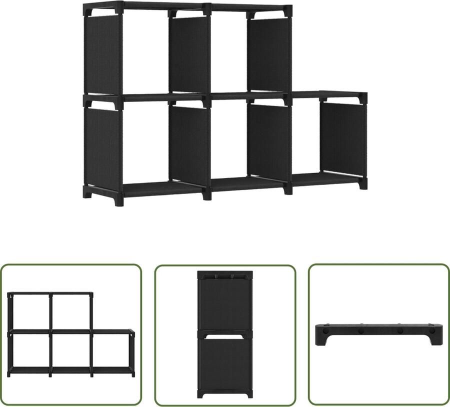The Living Store Vakkenkast 103 x 30 x 72.5 cm Zwart stof en staal 5 vakken Vakkenkast Opbergkast Zwarte Kast Stofkast Metalen Kast