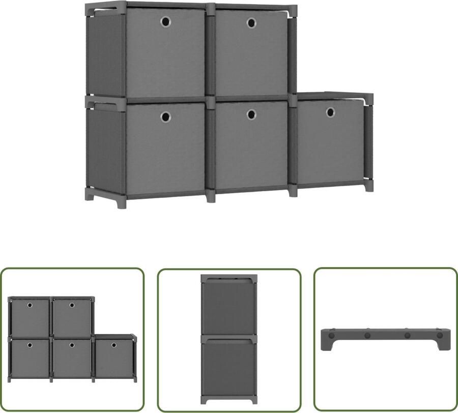 The Living Store Vakkenkast Grijs 103x30x72.5 cm Met 5 open vakken en 5 boxen Vakkenkast Opbergkast Kledingkast Woonkamerdecoratie Slaapkamerdecoratie