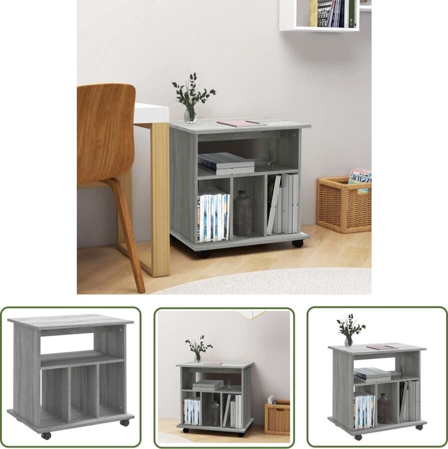 The Living Store Verrijdbare kast Opbergkast 60x45x60 cm Grijs Sonoma Eiken Verrijdbare Kast Opbergkast Kantoororganisatie Houten Kast Grijze Kast