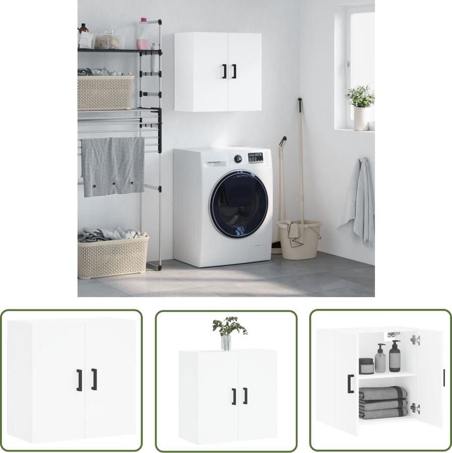 The Living Store Wandkast Wandgemonteerde Opbergkast 60x31x60cm Wit Bewerkt Hout Wandkast Opbergkast Houten Kast Witte Kast Wandmontage - Foto 2