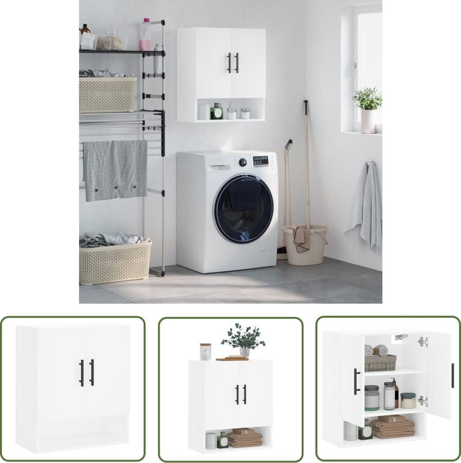 The Living Store Wandkast 60x31x70 cm bewerkt hout wit Wandkast Opbergkast Houten Kast Wit Kast Kleine Kast - Foto 2