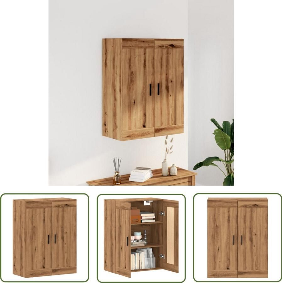 The Living Store Wandkast 69 5x34x90 cm bewerkt hout artisanaal eikenkleur Wandkast Opbergkast Houten Kast Eiken Kleur Moderne Kast