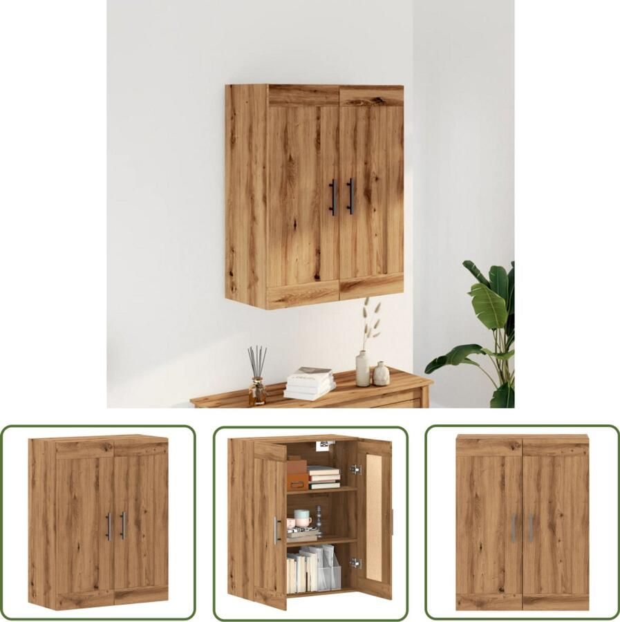 The Living Store Wandkast 69 5x34x90 cm bewerkt hout artisanaal eikenkleur Wandkast Opbergkast Houten Kast Eiken Kleur Hangkast