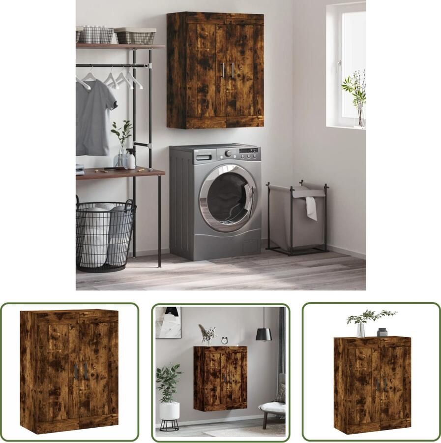The Living Store Wandkast 69 5x34x90 cm bewerkt hout gerookt eikenkleurig Wandkast Opbergkast Houten Kast Keukenkast Living Kast