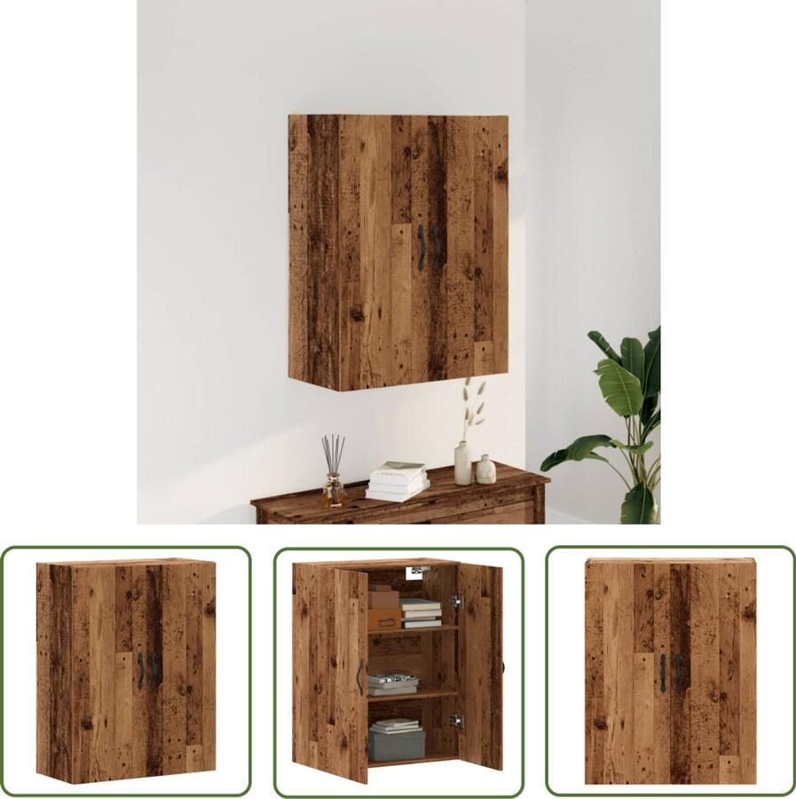 The Living Store Wandkast 69 5x34x90 cm bewerkt hout oud houtkleurig Wandkast Houten Kast Opbergkast Vintage Kast Badkamerkast