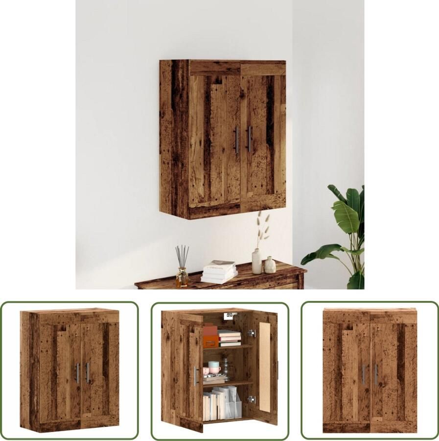 The Living Store Wandkast 69 5x34x90 cm bewerkt hout oud houtkleurig Wandkast Opbergkast Vintage Kast Houtskelet Houtlook