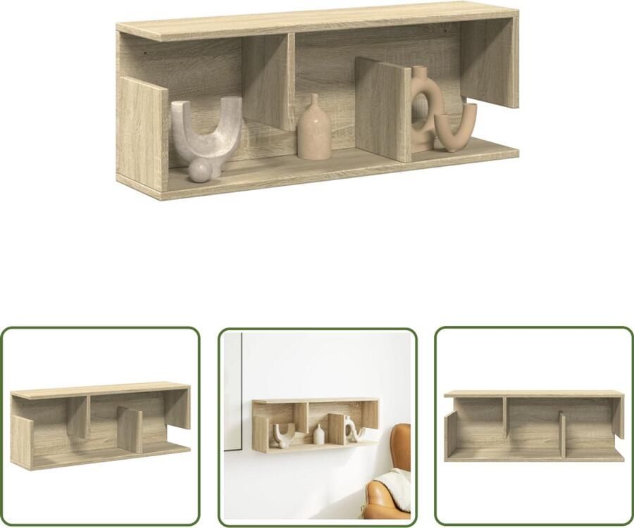 The Living Store Wandkast 80x20x30 cm bewerkt hout sonoma eikenkleurig Wandkast Houten Kast Opbergkast Salontafel Living Accessoires