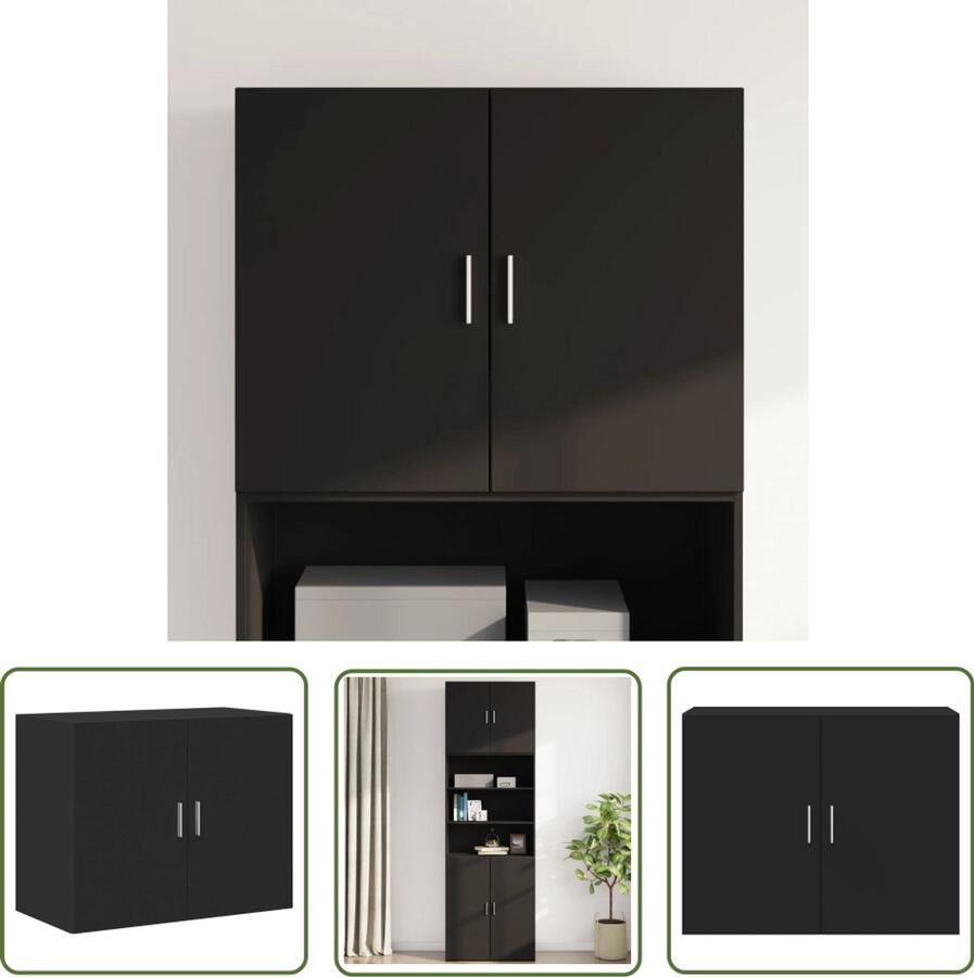 The Living Store Wandkast 80x42 5x64 cm bewerkt hout zwart Wandkast Houtsoort Opbergkast Badkamermeubilair Keukenopstelling