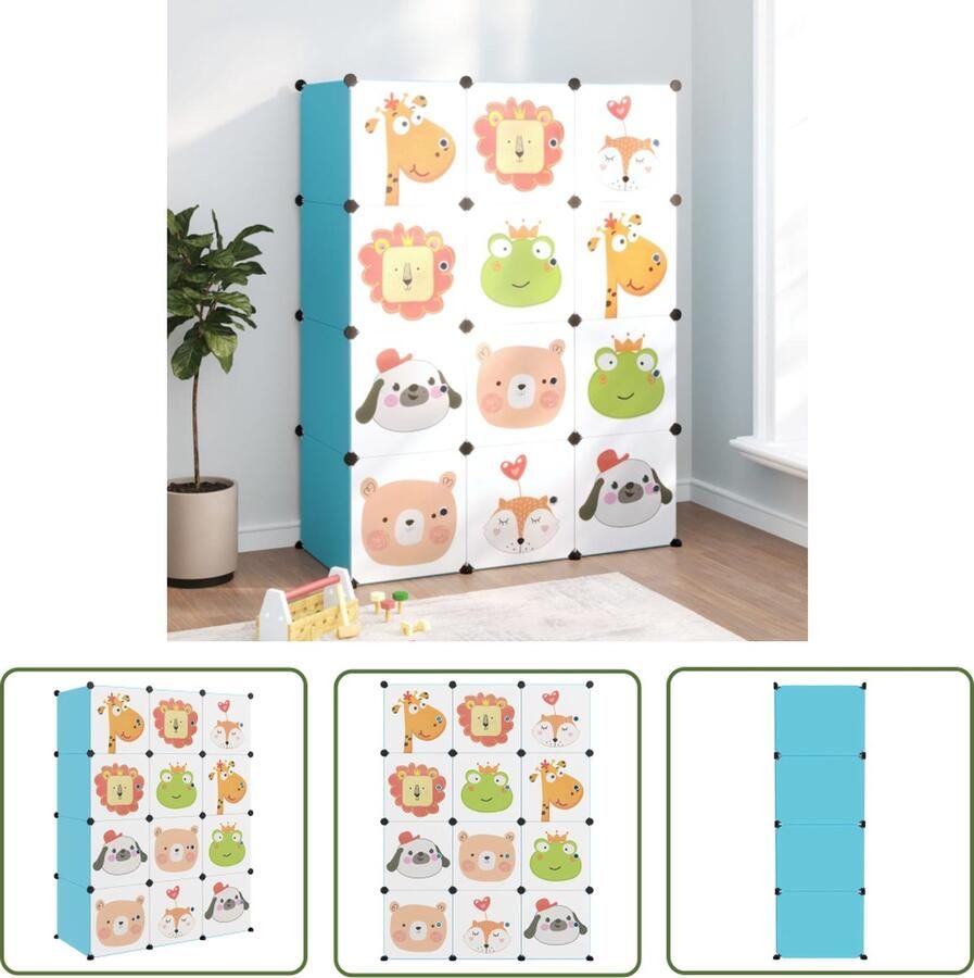 The Living Store Kubusopbergkast Kindermeubel Polypropeen Waterbestendig Stabiele structuur Lichtgewicht Ruimtebesparend Kleurrijk patroon Draagvermogen 10 kg Blauw Afmeting 110 x 46.5 x 144 cm - Foto 2