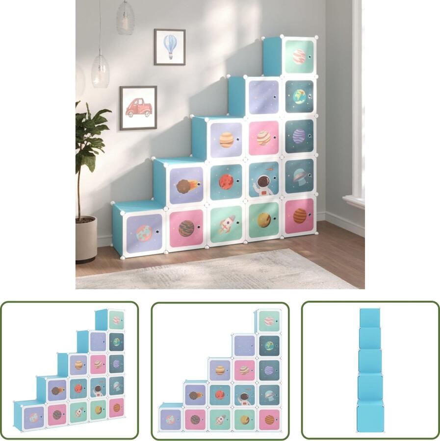 The Living Store Kinderopbergkast 155 x 31.5 x 154 cm Cartoonpatroon PP kunststof en staal Kinderopbergkast Opbergkasten Voor Kinderen Kids Storage Speelgoedopbergkast Organisatie Voor Kinderen - Foto 2