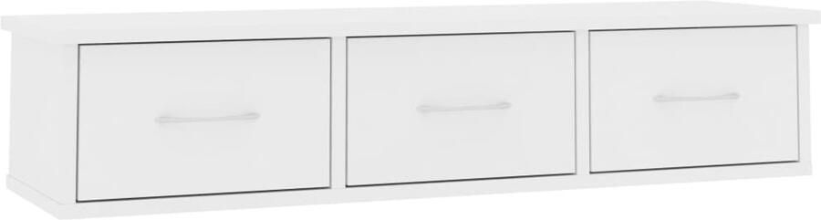 The Living Store Wandschap met lades 88x26x18 5 cm bewerkt hout wit Wanddecoratie Opbergsysteem Salontafel Livingroom Furniture Badkamerkast