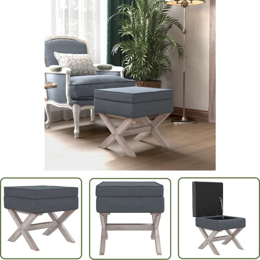 The Living Store Kruk Franse Vintage Donkergrijs Fluweel 45x45x49 cm Opbergruimte Comfortabel Krukken Opbergkruiken Salon Meubilair Vintage Meubels Fluweel Meubels - Foto 2