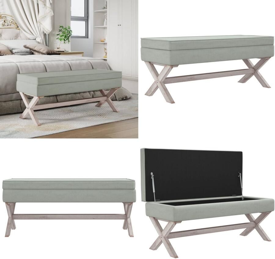 VidaXL Opbergkruk 110x45x49 cm fluweel lichtgrijs Opbergkruk Opbergkrukken Kruk Krukje