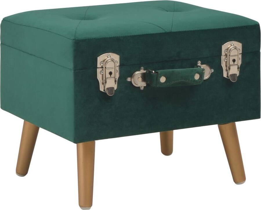 VidaXL Opbergkruk 40 cm Fluweel Groen en Goud Opbergkruk Kussen Bank Salontafel Stoffen Kruk Groene Meubels Gouden Meubels Multifunctionele Kruk Vintage Kruk Vloerkruiken Huiskamer Accessoires Living Room Furniture - Foto 2