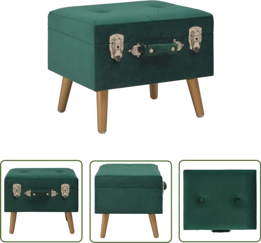 VidaXL Opbergkruk 40 cm Fluweel Groen en Goud Opbergkruk Kussen Bank Salontafel Stoffen Kruk Groene Meubels Gouden Meubels Multifunctionele Kruk Vintage Kruk Vloerkruiken Huiskamer Accessoires Living Room Furniture